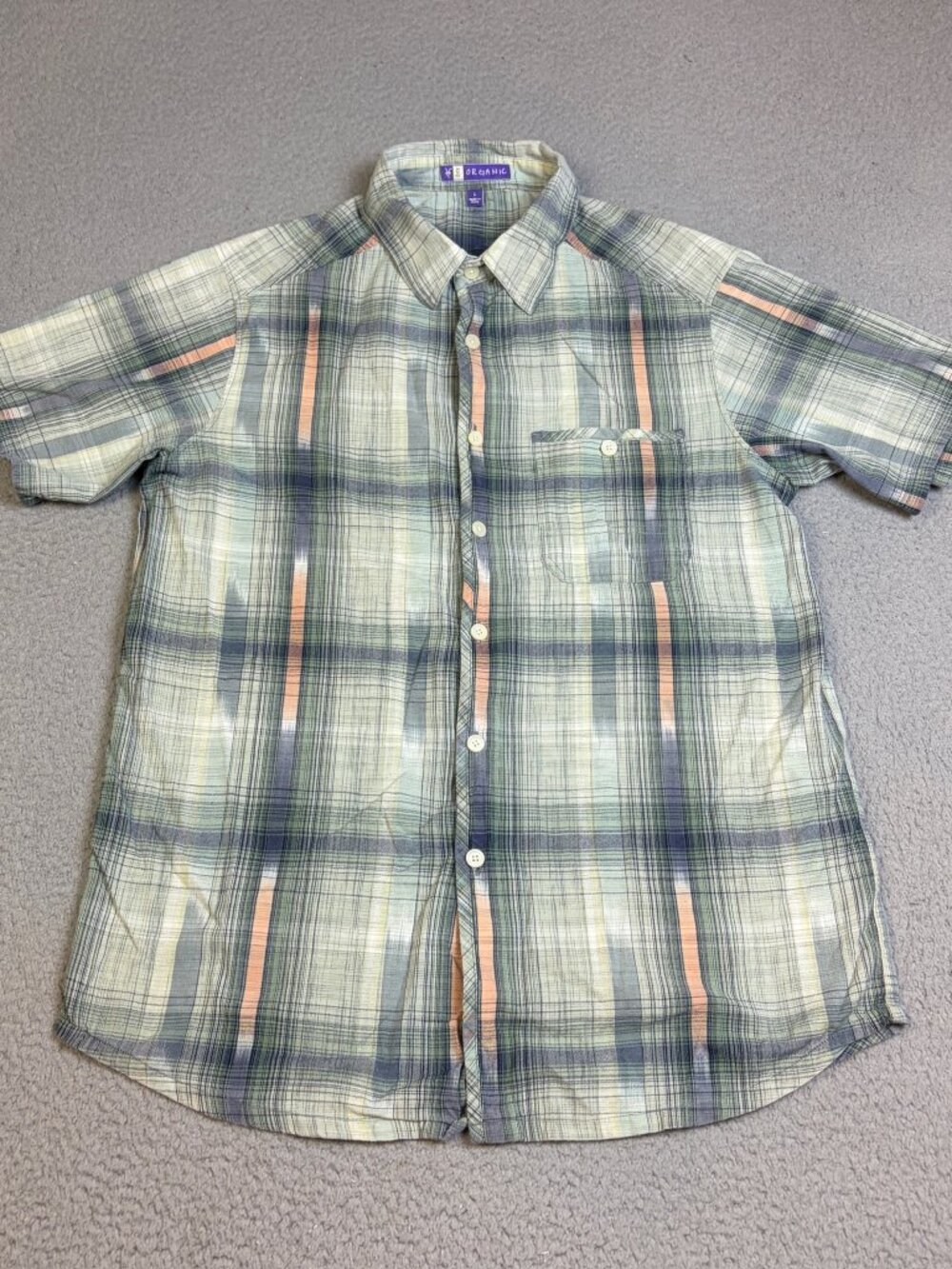 IBex Organic Shirt Mens Size Large Green Plaid Casual 100% Cotton Short Sleeve